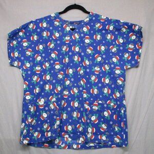 UA Scrubs Snow Man All Over Print Scrub Top Blue Women Size | L